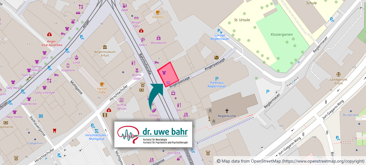 Lageplan Praxis Dr. med. Uwe Bahr, Anger 47, 99084 Erfurt | Copyright: wortart.com